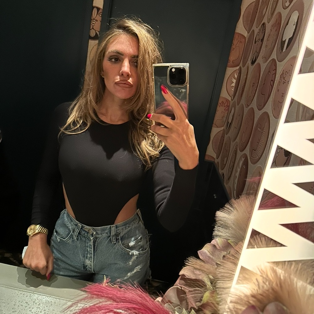 SAMARIA LEAH XS CHYNA BODYSUIT BLACK XS WORN 2X RARE THONF LONG SLEEVE CUT OUT
